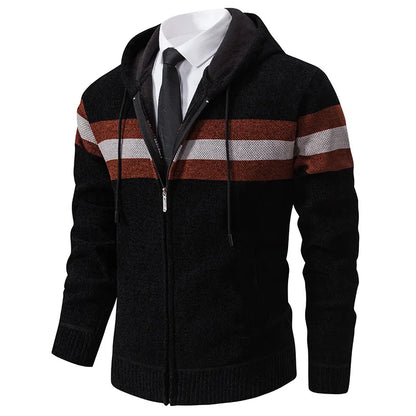 Men Knitted Fleece Coat Warm Sweater Zip Up Jacket Casual Cardigan Hooded  Jumper