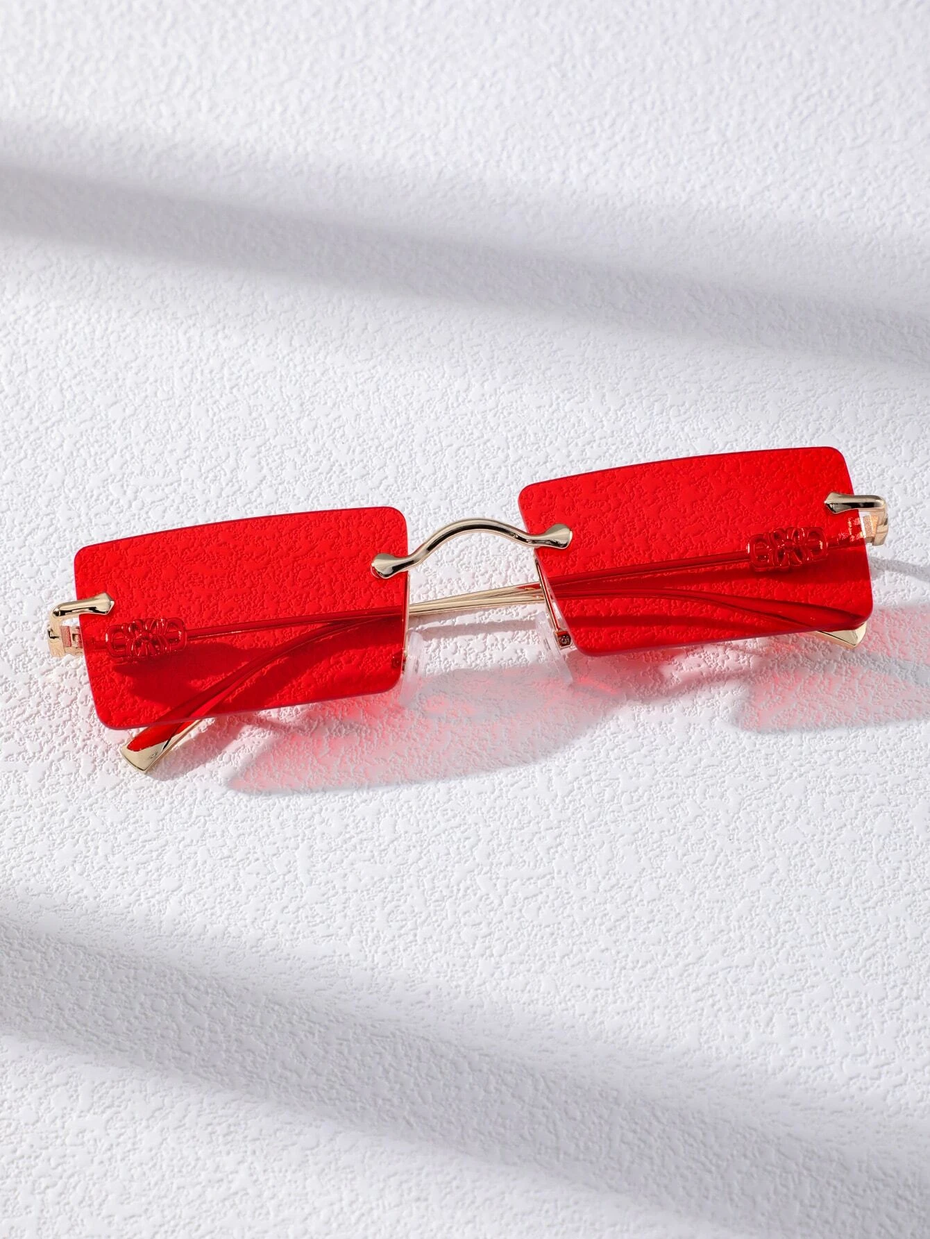 Mens Rimless Red Tint Square Gold Frame Rectangular Hip Hop Fashion  Sunglasses | eBay