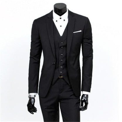 Single Breasted Three Piece Business Suit Coat Waistcoat Trousers