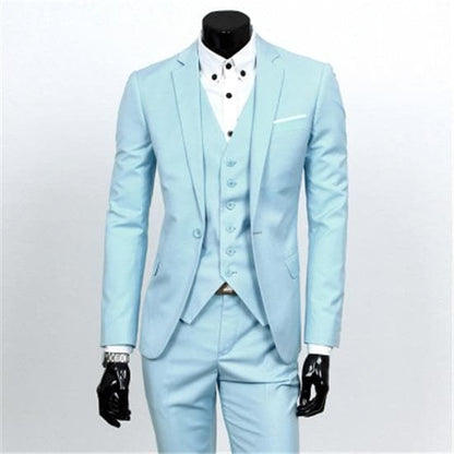 Single Breasted Three Piece Business Suit Coat Waistcoat Trousers