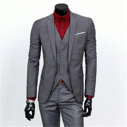 Single Breasted Three Piece Business Suit Coat Waistcoat Trousers