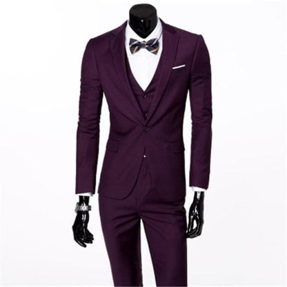 Single Breasted Three Piece Business Suit Coat Waistcoat Trousers