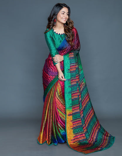 Graphic Print Embellished Printed Fashion Crepe Saree