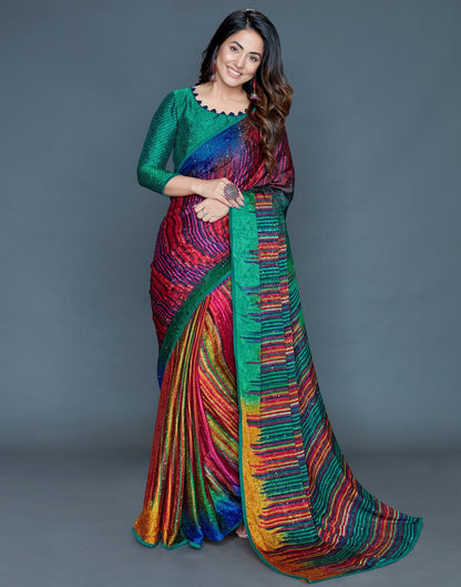 Graphic Print Embellished Printed Fashion Crepe Saree