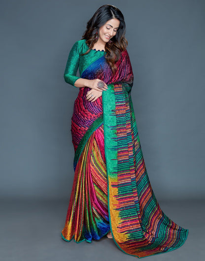 Graphic Print Embellished Printed Fashion Crepe Saree