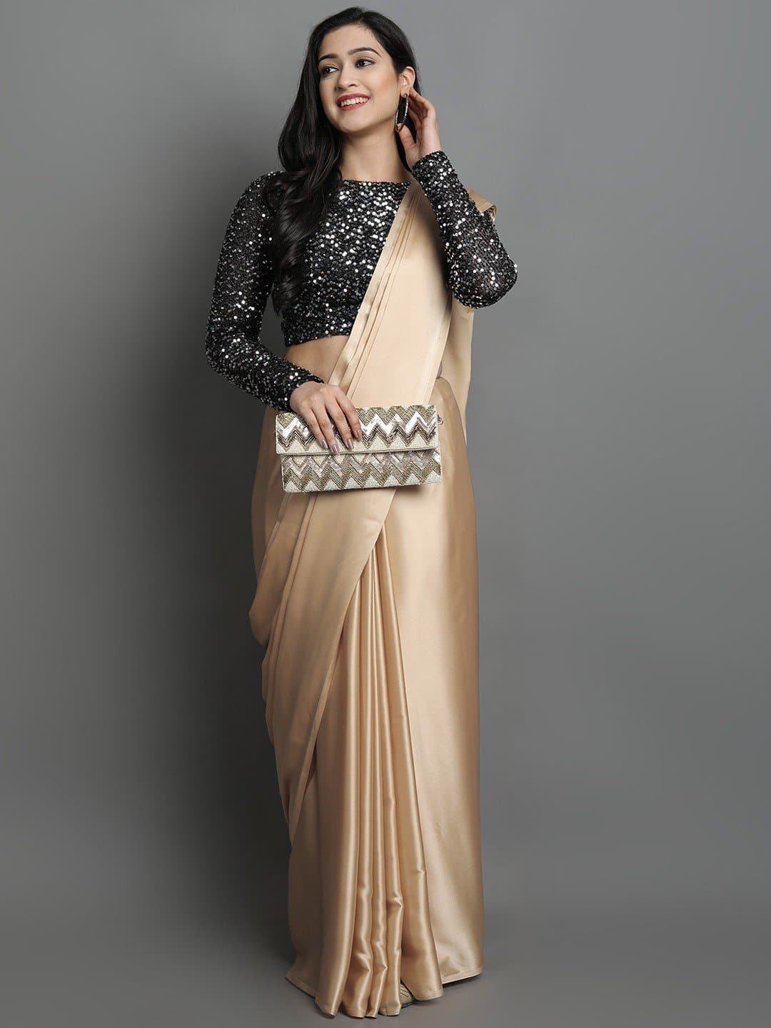 Bollywood Sequin Satin Silk Blend Saree