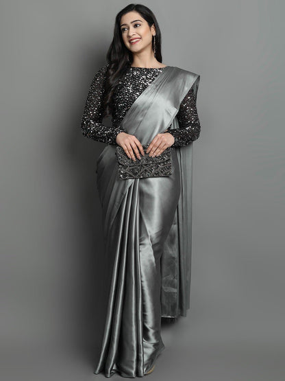 Bollywood Sequin Satin Silk Blend Saree