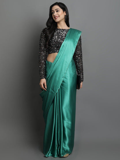 Bollywood Sequin Satin Silk Blend Saree