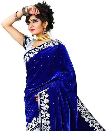 Embroidered Banarasi Net Velvet Saree