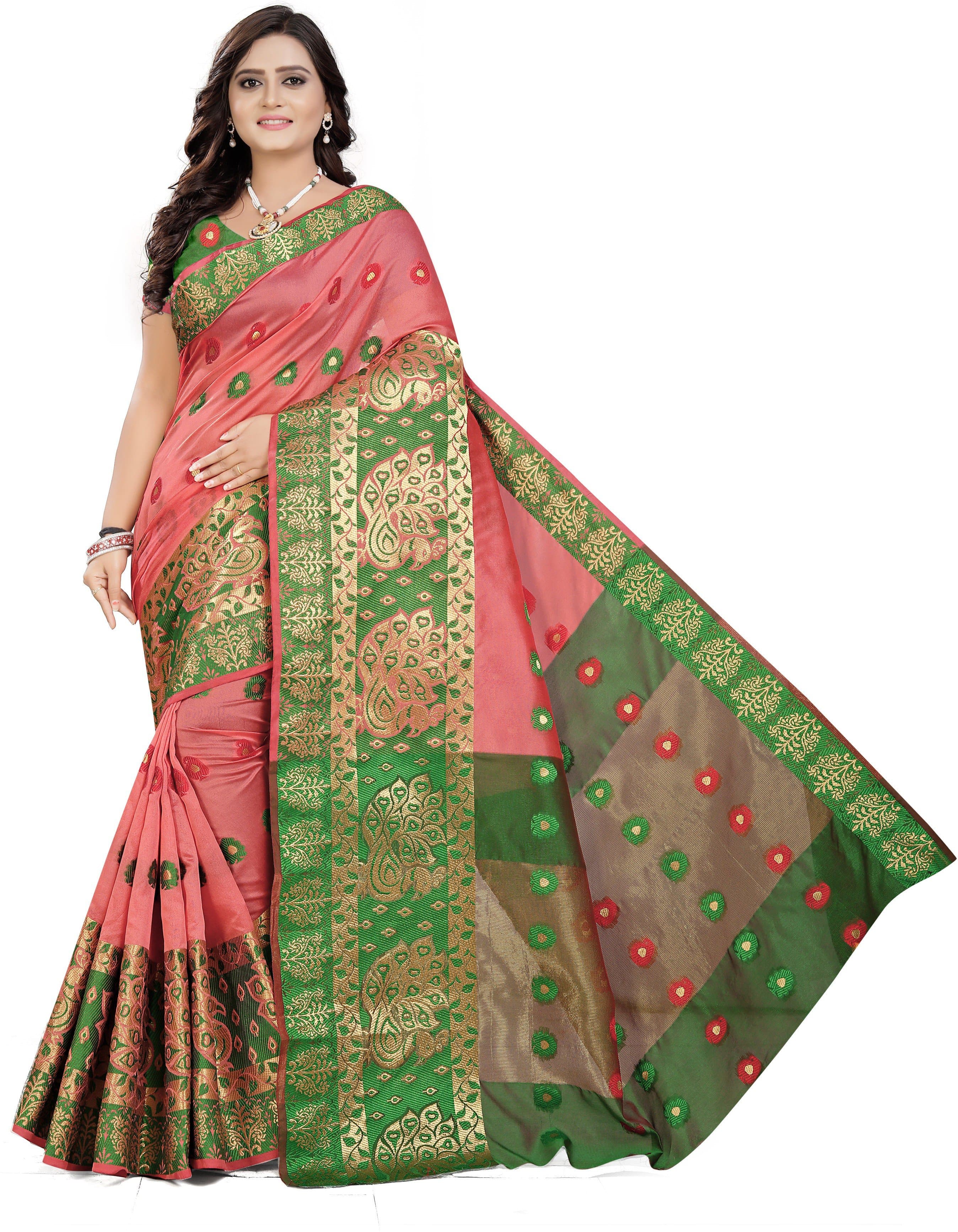 Grey Floral Woven Cotton Blend Saree