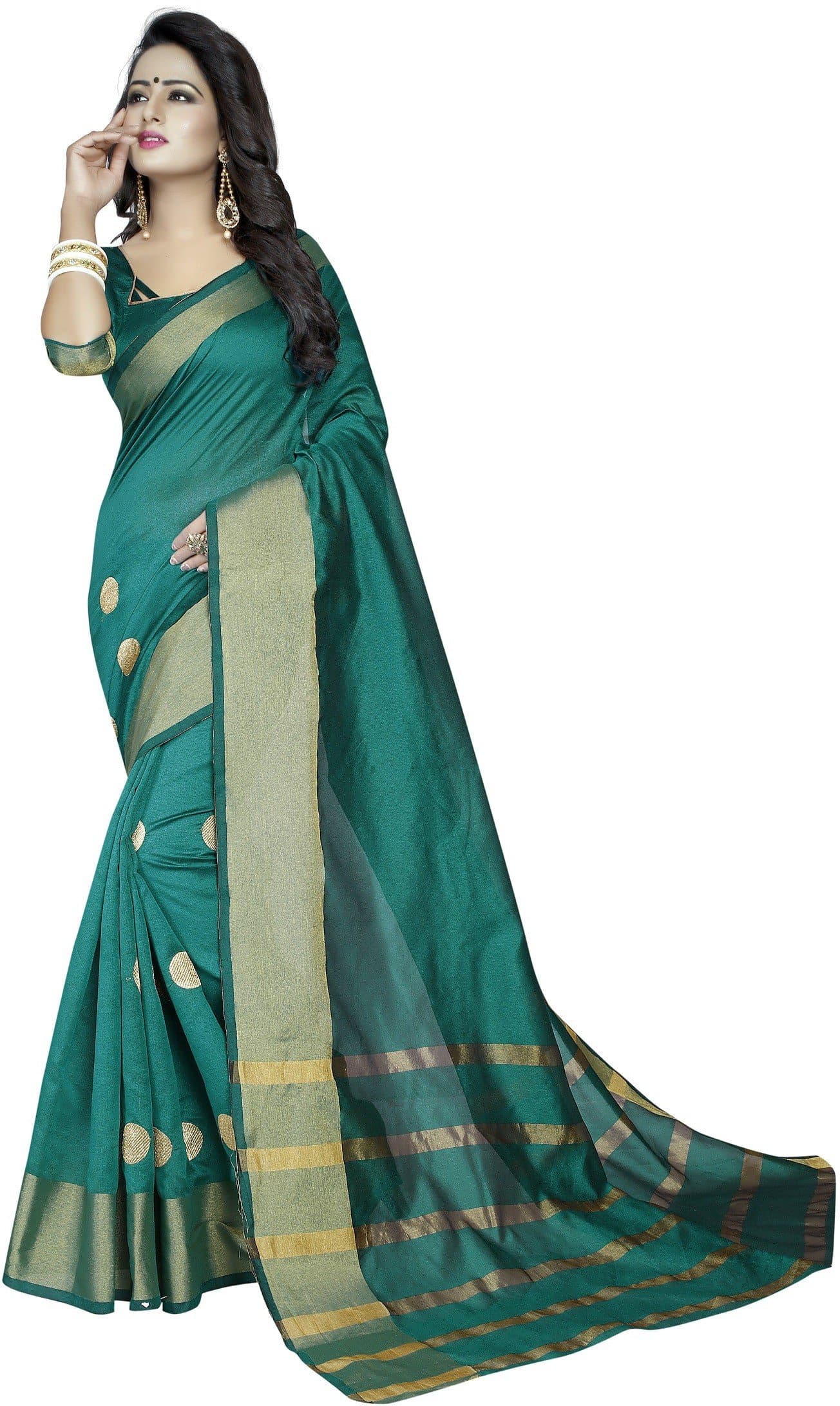 Mint Green batik printed Chanderi Cotton Saree with contrast border & pallu  of intricate designs