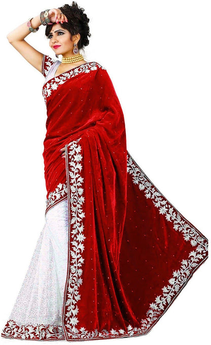 Embroidered Banarasi Net Velvet Saree