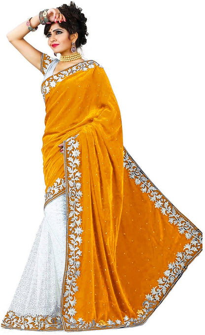 Embroidered Banarasi Net Velvet Saree