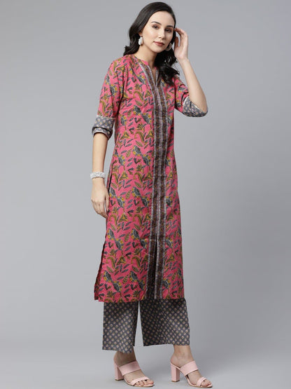 Mandarin Collar Printed Kurta and Palazzo Set