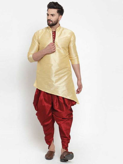 Mandarin Collar Silk Kurta and Dhoti Pant Set