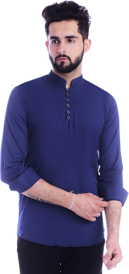 Full Sleeve Mandarin Collar Solid A-line Kurta