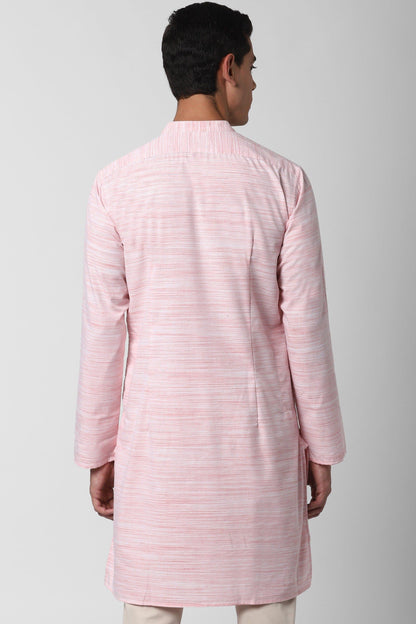 Pink Mandarin Collar Striped Straight Kurta