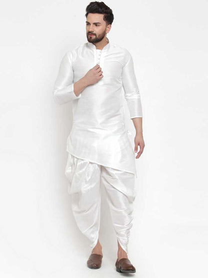 Mandarin Collar Silk Kurta and Dhoti Pant Set