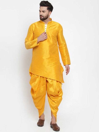 Mandarin Collar Silk Kurta and Dhoti Pant Set