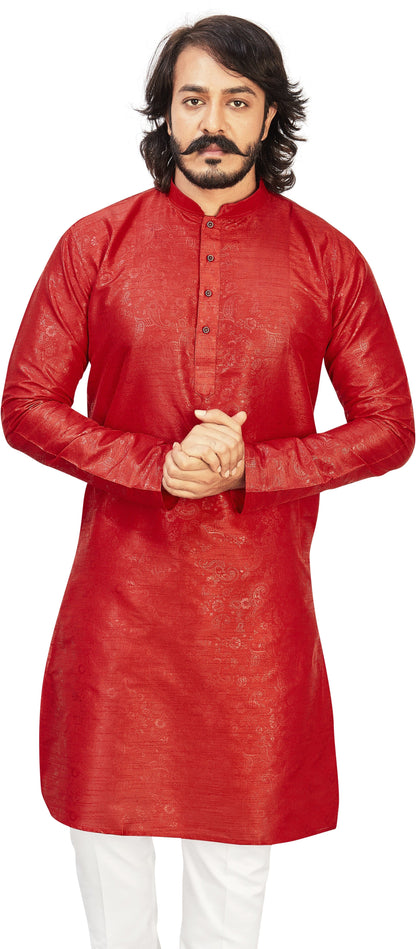 Self Design Mandarin Collar Knee Length Straight Kurta