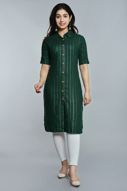 Shirt Collar Calf Length Printed Straight Kurta