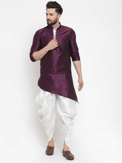 Mandarin Collar Silk Kurta and Dhoti Pant Set