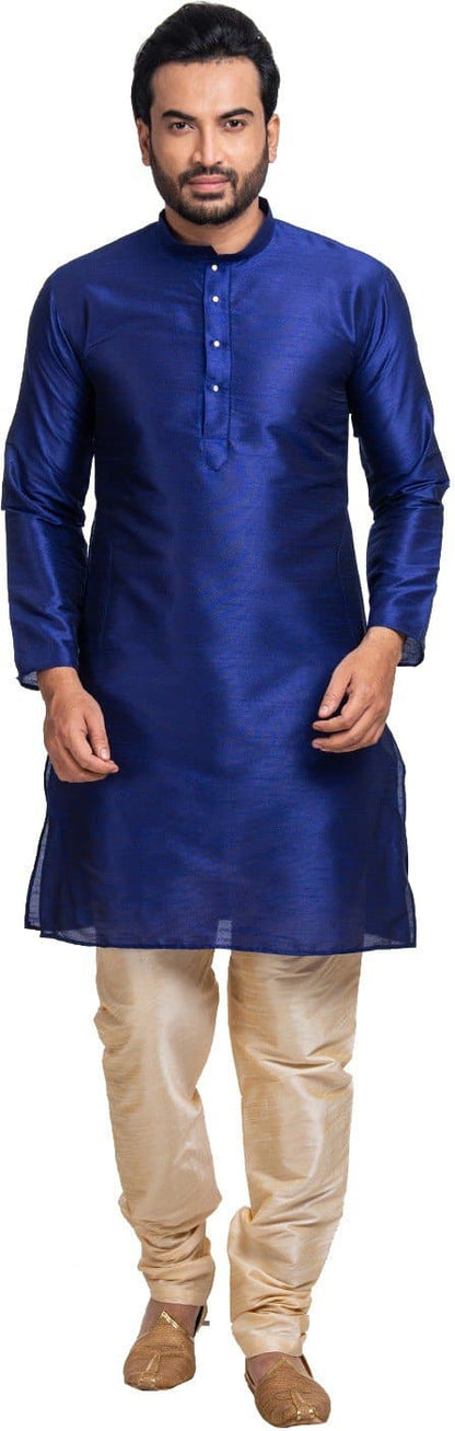 Mandarin Collar Solid Full Sleeve Silk Straight Kurta