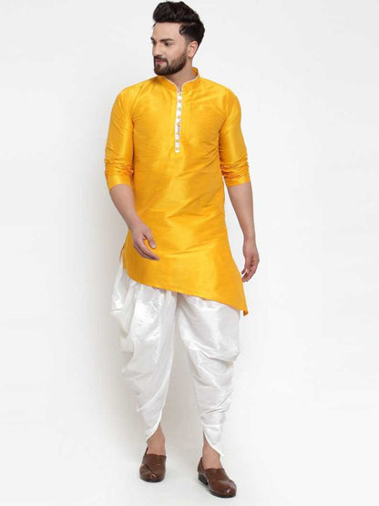 Mandarin Collar Silk Kurta and Dhoti Pant Set