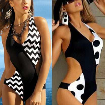 1PC Cut Out Monokini Block Padded Swimwear