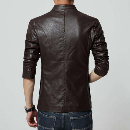 Turn-down Collar Slim Long Sleeve Two Buttons Leather Jacket