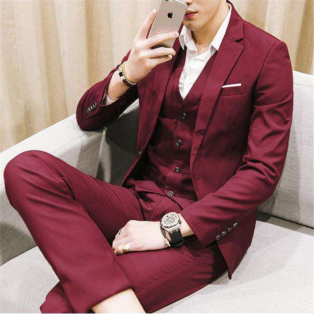 Single Breasted Skinny Fit Three-piece Business Suits