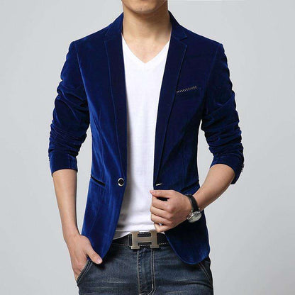 Single Button Slim Fit Velvet Blazer