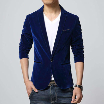 Single Button Slim Fit Velvet Blazer