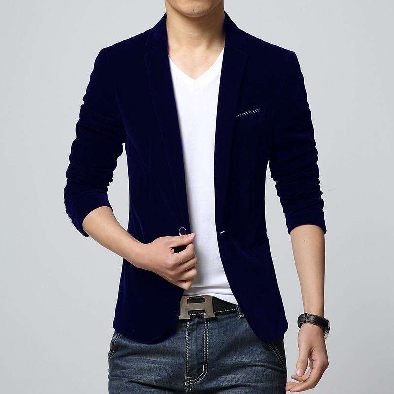 Single Button Slim Fit Velvet Blazer