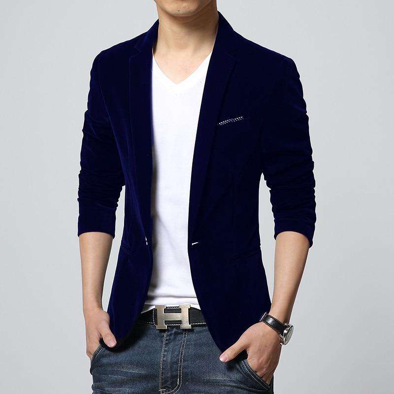 Single Button Slim Fit Velvet Blazer