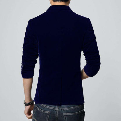 Single Button Slim Fit Velvet Blazer