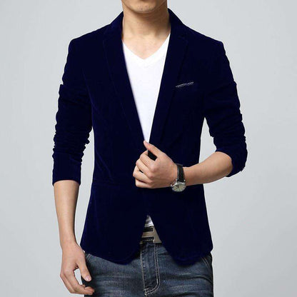 Single Button Slim Fit Velvet Blazer