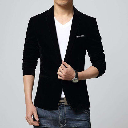 Single Button Slim Fit Velvet Blazer