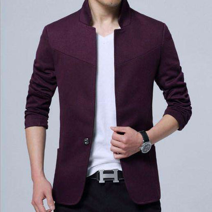 England Style Cotton Mandarin Collar Single Button Blazer