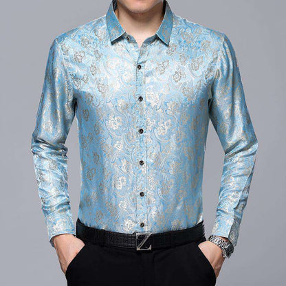 Jacquard Long Sleeve Loose Silk Shirt