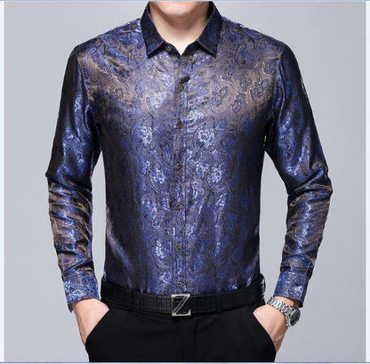 Jacquard Long Sleeve Loose Silk Shirt