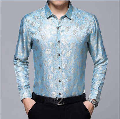 Jacquard Long Sleeve Loose Silk Shirt