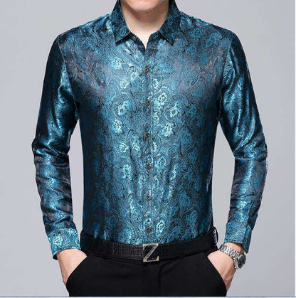 Jacquard Long Sleeve Loose Silk Shirt