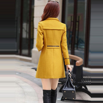 Wool Blend Turn-down Collar Double Breasted Trench Coat