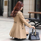 Wool Blend Turn-down Collar Double Breasted Trench Coat