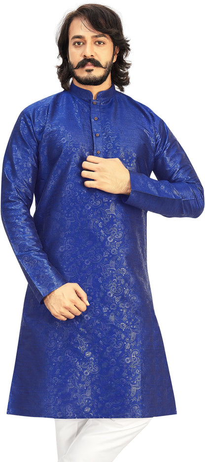 Self Design Mandarin Collar Knee Length Straight Kurta