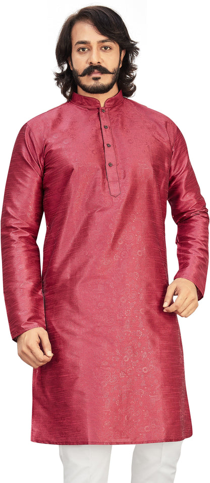 Self Design Mandarin Collar Knee Length Straight Kurta