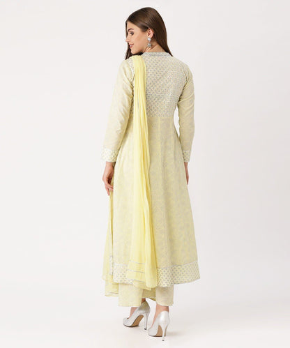 Yellow Cotton Blend Printed Kurta and Salwar Palazzo Set