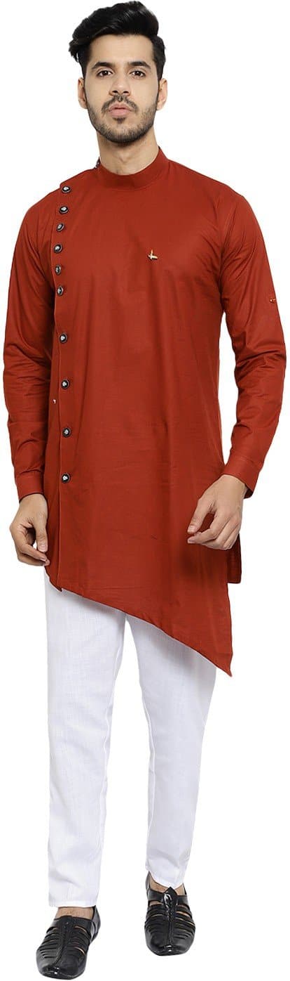 Full Sleeve Mandarin Collar Solid Asymmetric Kurta