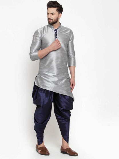 Mandarin Collar Silk Kurta and Dhoti Pant Set